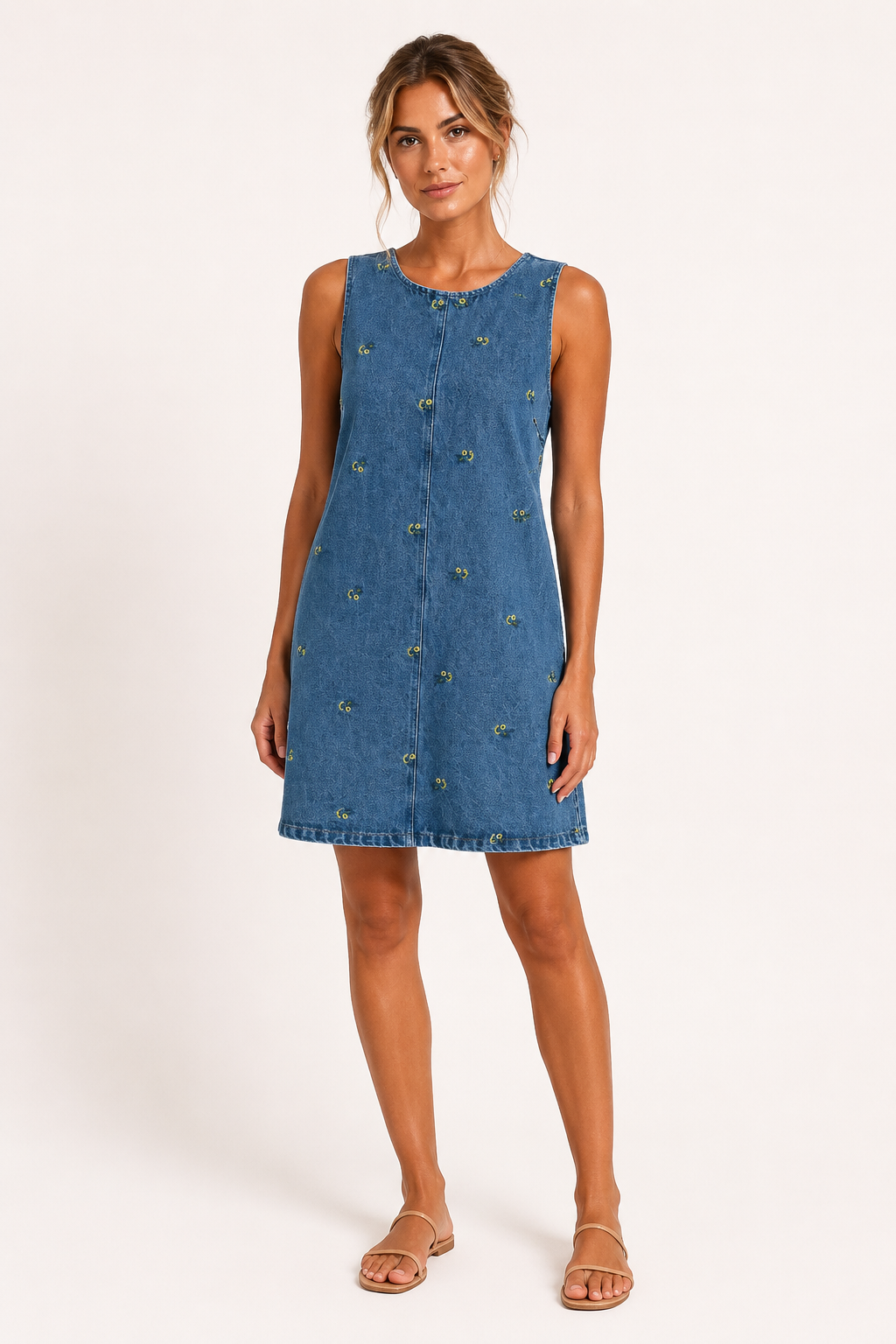 Robe femme courte sans manches décontractée, idéale pour l'été. Vêtement léger et confortable pour mode estivale.