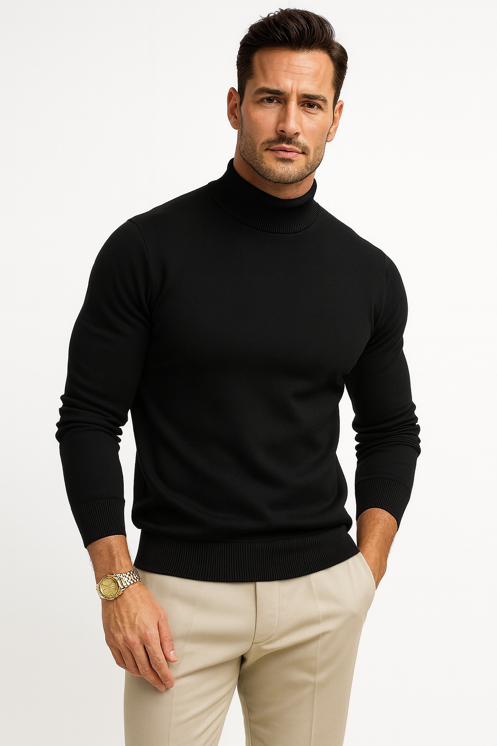 Ce pull homme col roulé offre un look moderne et classique, un vêtement confortable pour l'hiver.