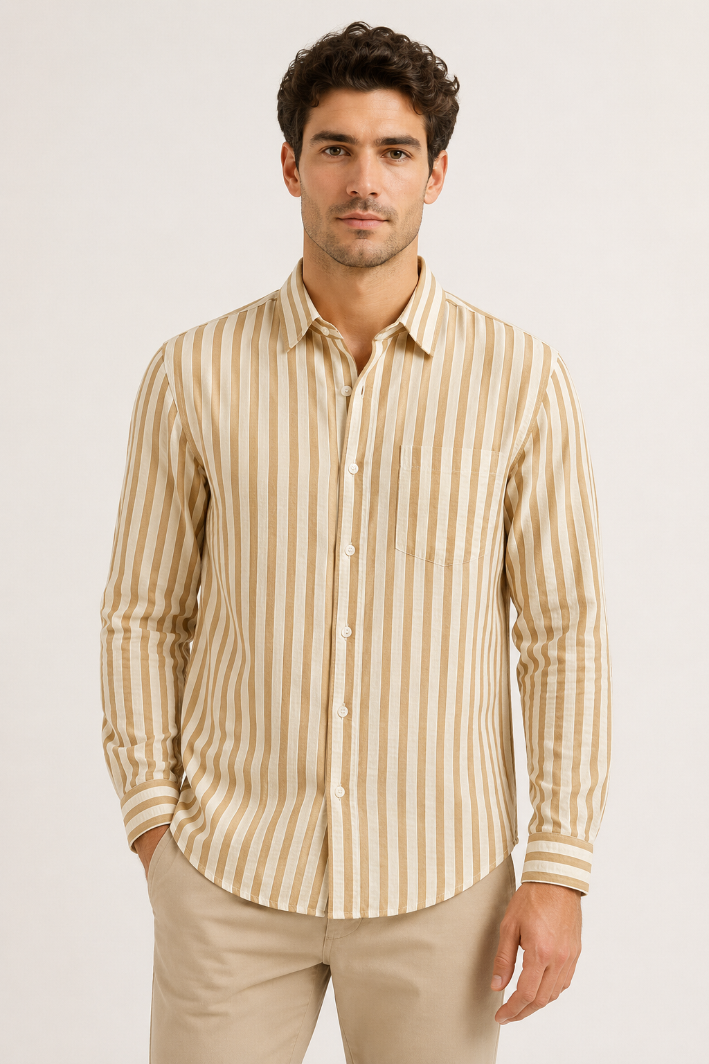Chemise rayée décontractée pour hommes, idéale printemps-été, style casual élégant et confortable.