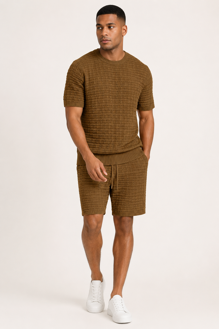 Ensemble T-shirt et short homme été, motif géométrique, pour style décontracté et confort respirant.