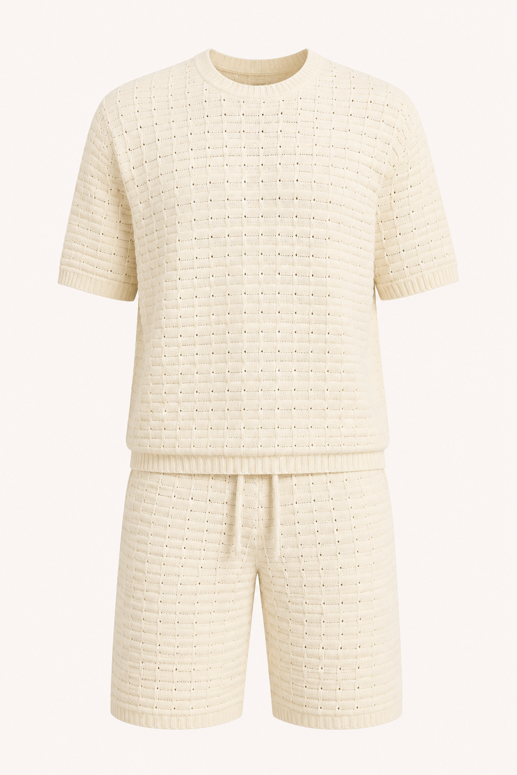 T-shirt et short homme: Tenue d'été décontractée, respirante et stylée avec motif géométrique.