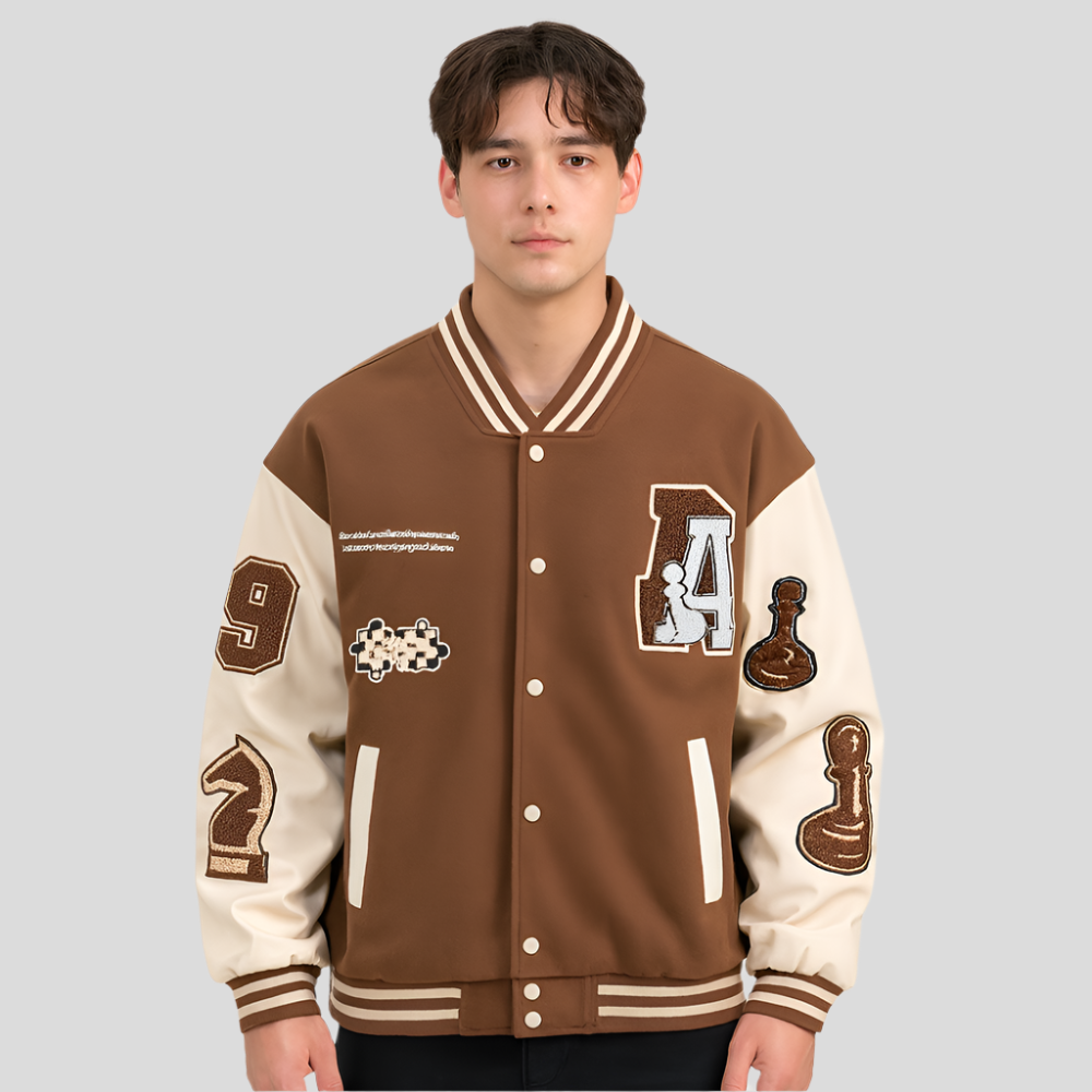 Veste varsity homme Sam rétro, style collège vintage pour mode masculine urbaine d'automne. Blouson tendance.