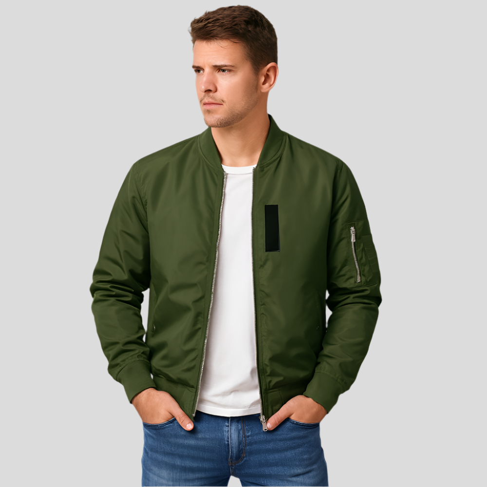 Blouson bombardier minimaliste Danilo pour hommes. Veste élégante et urbaine, parfaite pour l'automne décontracté.