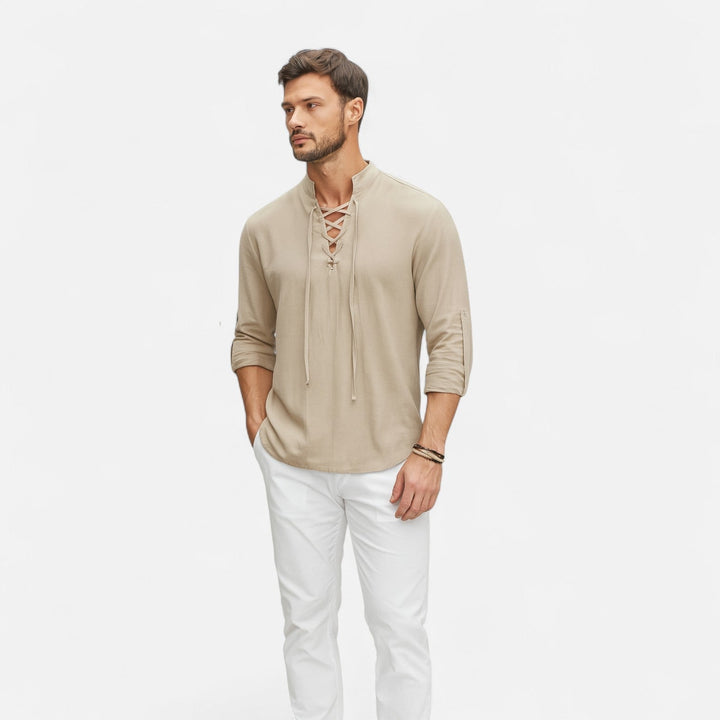 Chemise longue manche homme, style médiéval viking authentique. Parfaite pour festival, cosplay ou tenue historique.