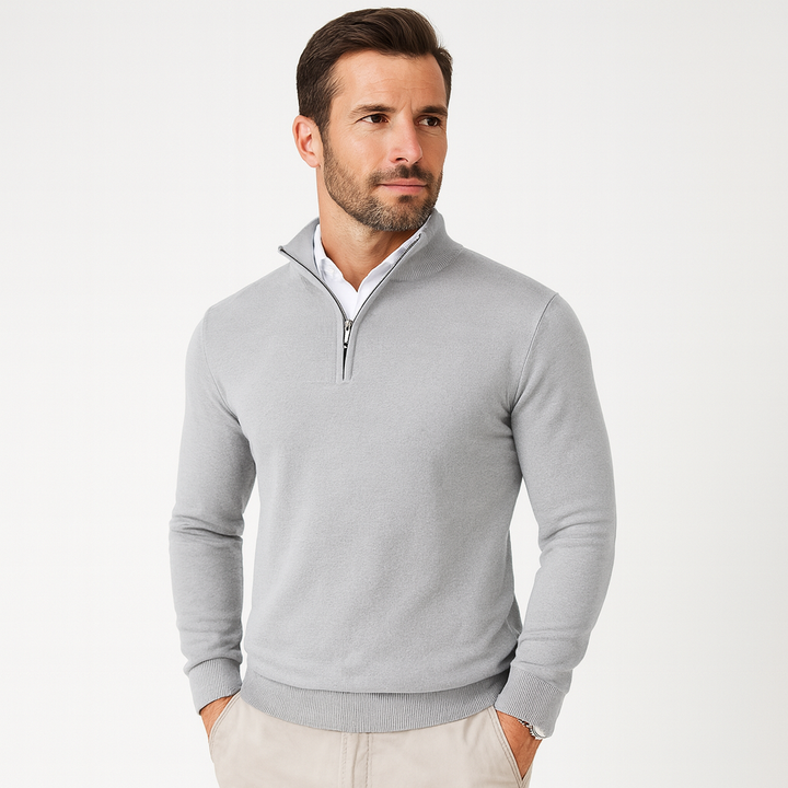 Pull homme, col zippé. Design moderne et élégant, offrant un confort polyvalent pour hommes.