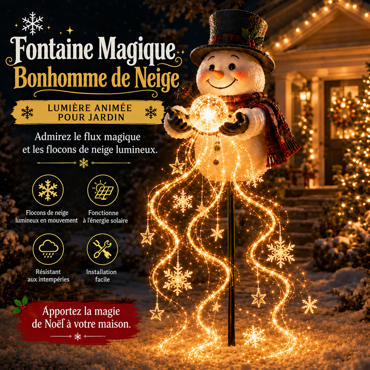 Décoration de Noël intérieure: Fontaine bonhomme de neige lumineuse scintillante, un cadeau festif parfait.