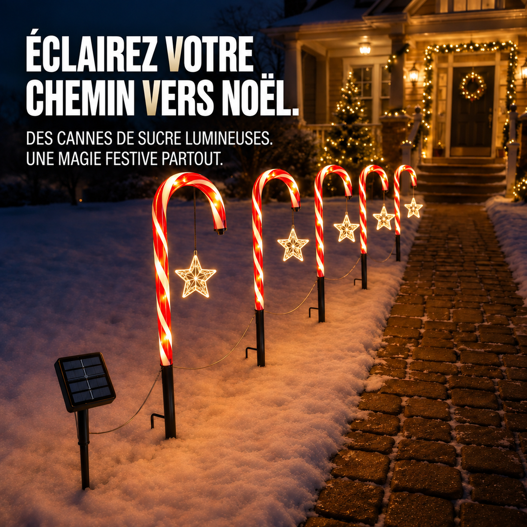 Lumières solaires Canne Sucre pour chemin lumineux. Décoration de Noël extérieure facile à installer.
