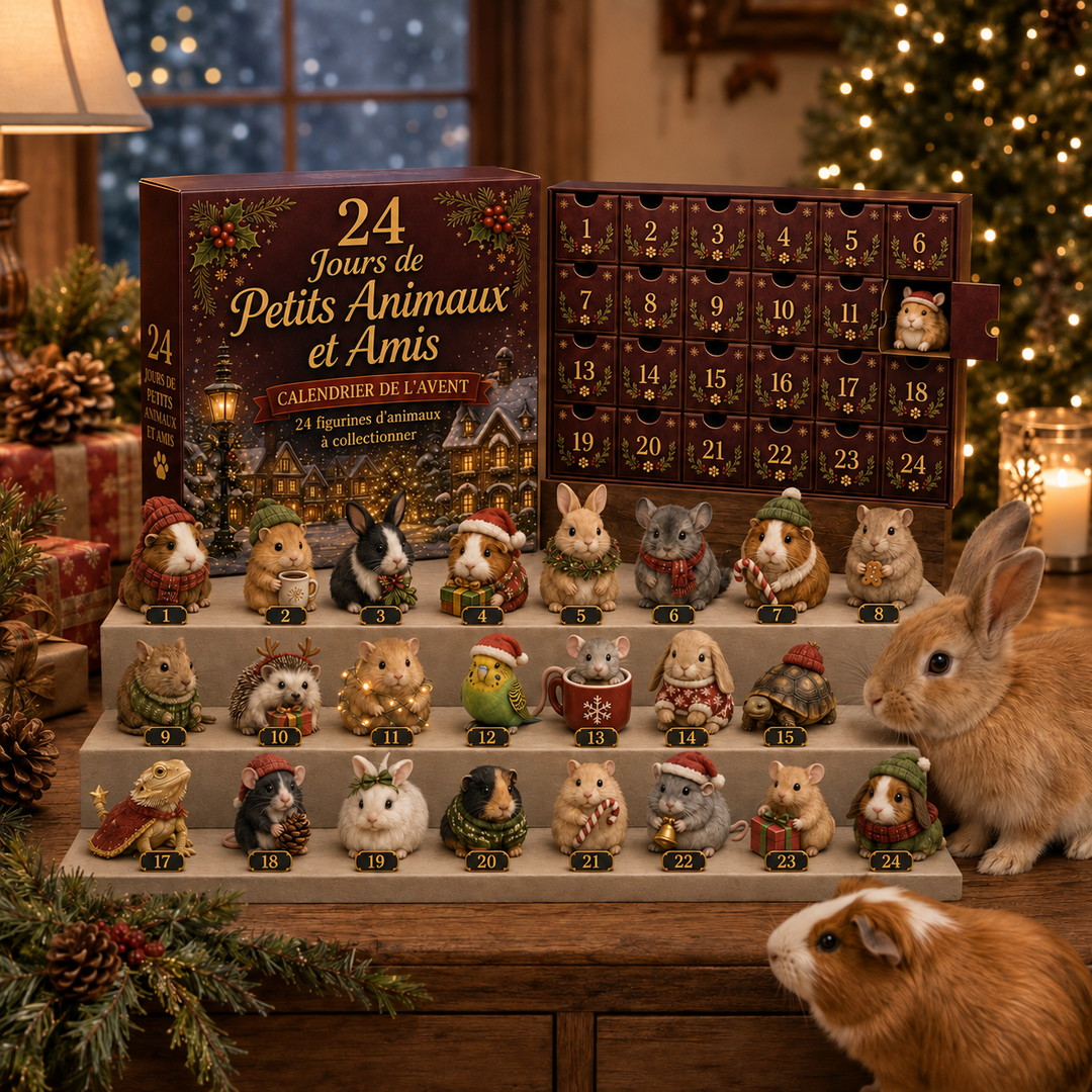 Découvrez 24 jouets variés pour petits animaux avec ce Calendrier de l'Avent festif, ambiance de Noël garantie.