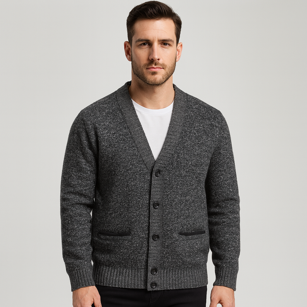 Gilet boutonné homme classique, col V. Confortable et élégant, parfait pour un style décontracté en automne.