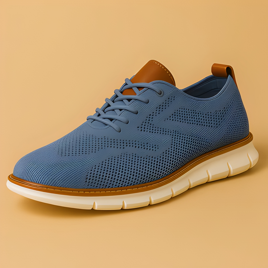 Vue de dessus des chaussures homme modernes, mettant en valeur leur design élégant et leur confort optimal.