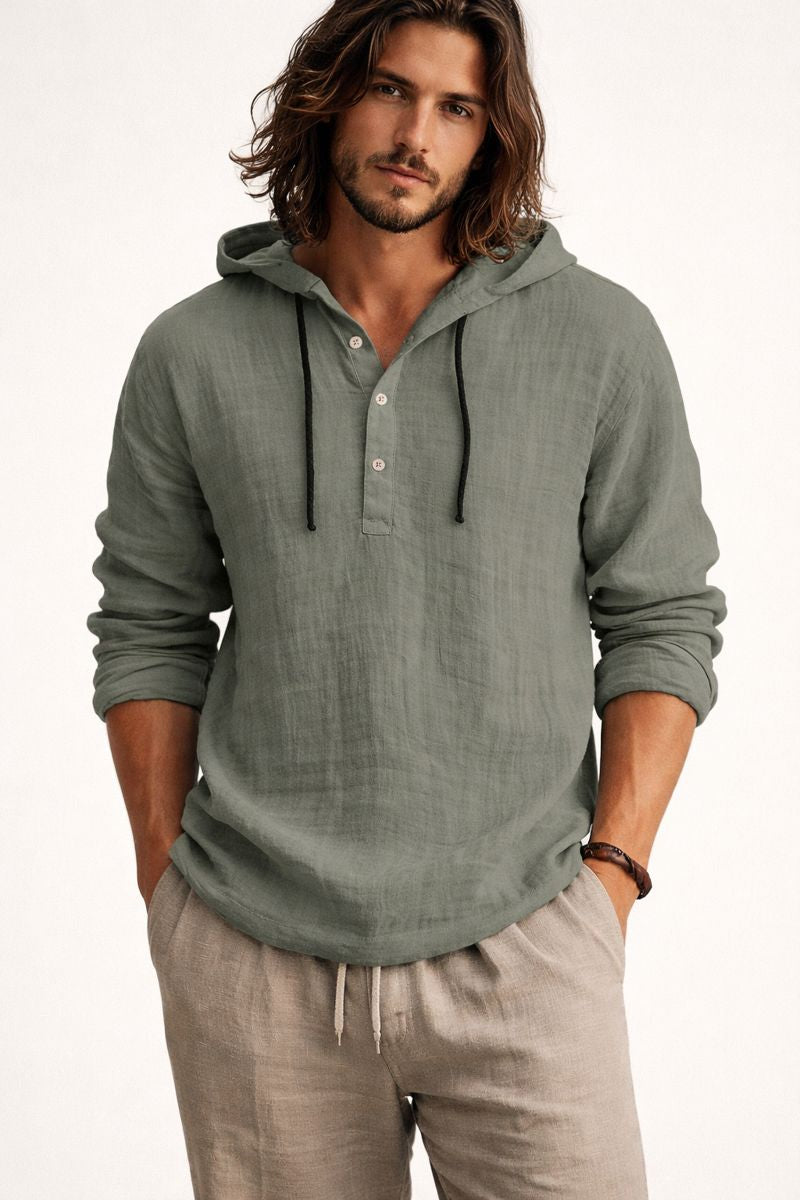 Chemise homme à capuche coupe droite, style urbain décontracté et polyvalent pour le quotidien.