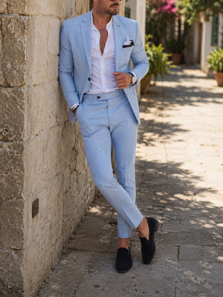 Costume homme respirant pour l'été, élégant 2 pièces pour mariage et cérémonie.