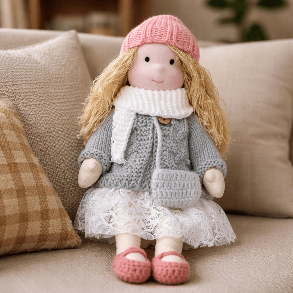 Jouet enfant sain : poupée Waldorf en coton naturel et non traité.