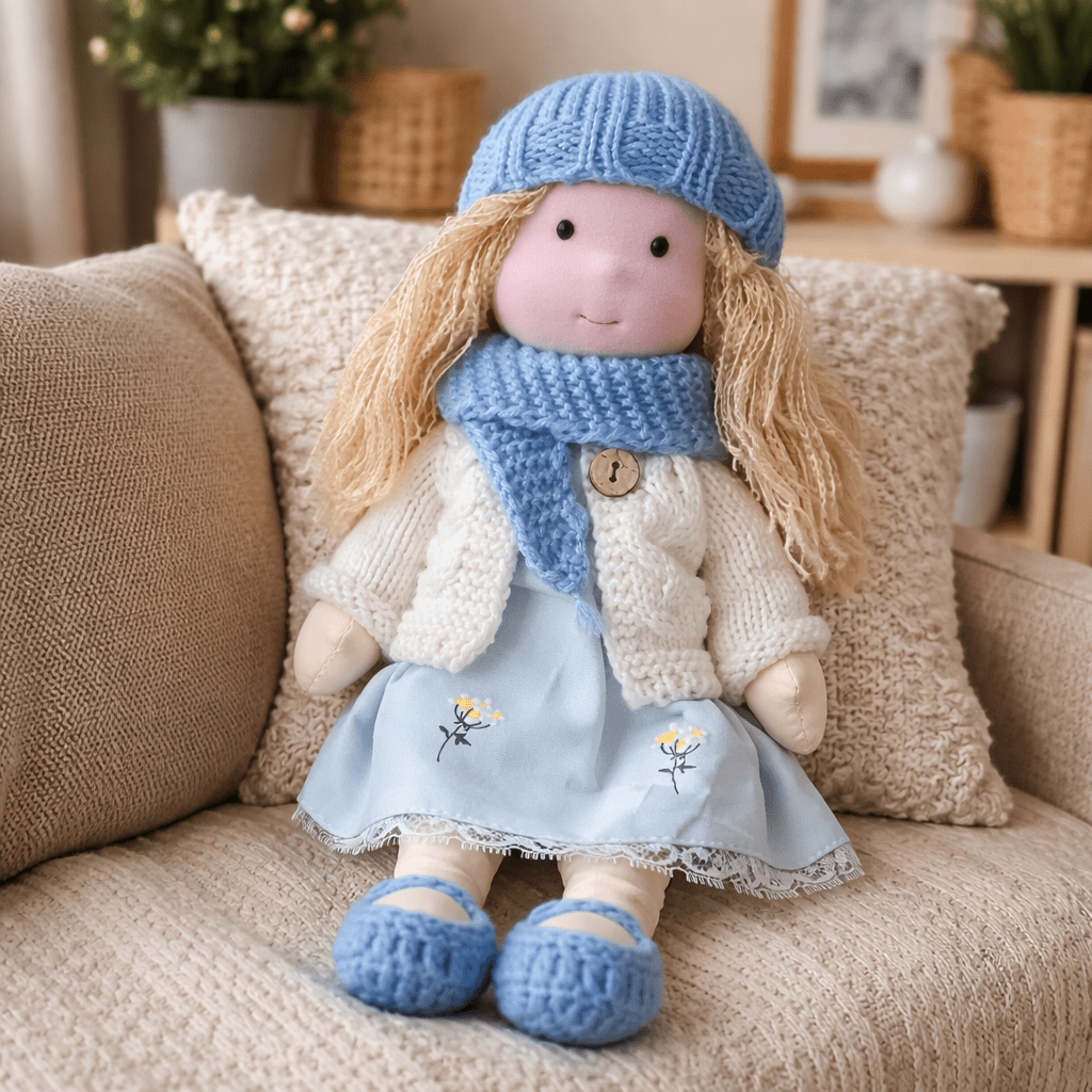 Votre enfant développe son monde avec cette poupée Waldorf naturelle.