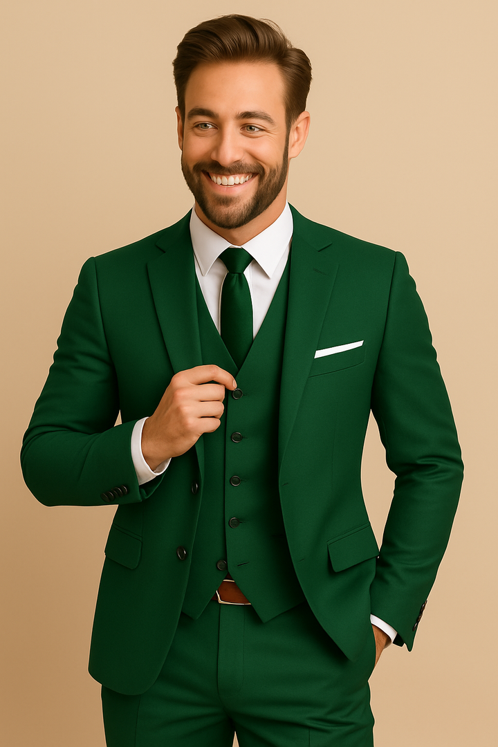 Ensemble costume homme slim fit, idéal pour événements formels, mariages ou soirées. Veste, gilet, pantalon.