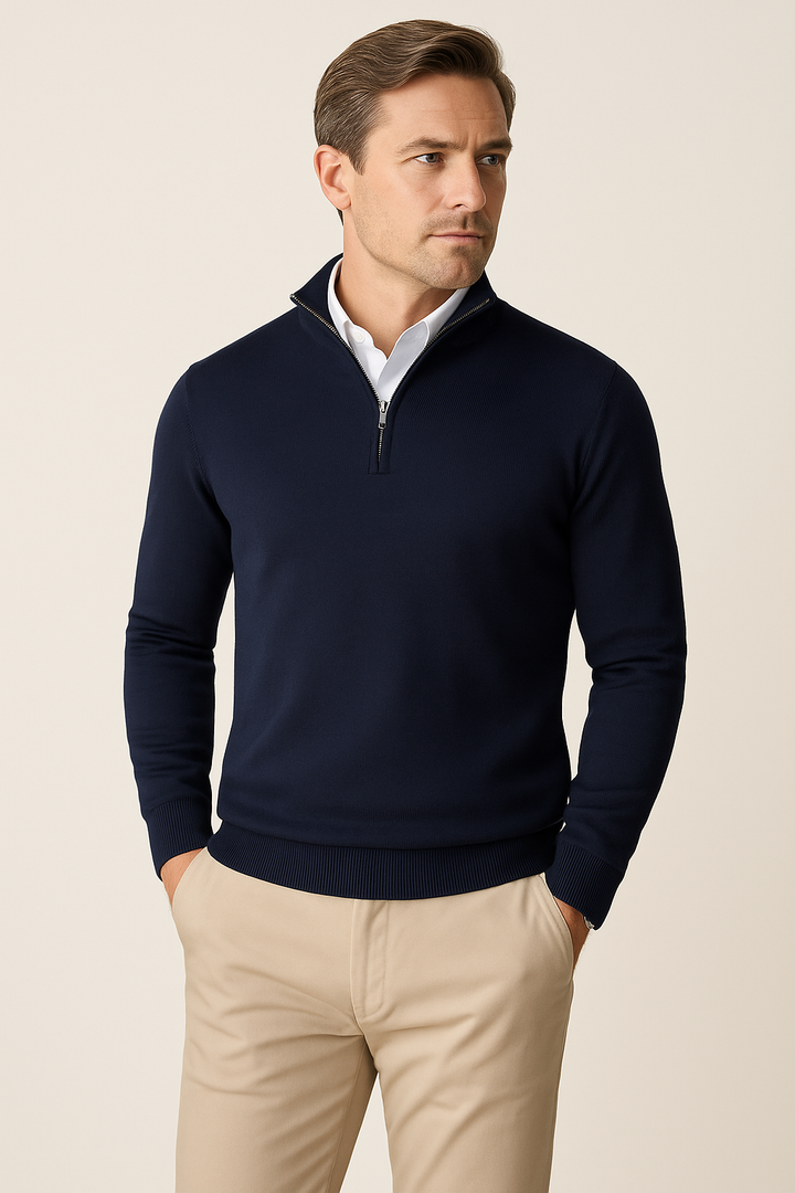 Pull homme doux et confortable, col zippé. Idéal pour un look élégant et décontracté en toutes saisons.