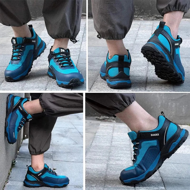 Chaussures de travail pour hommes confortables, légères, avec semelle anti-perforation et embout de sécurité.