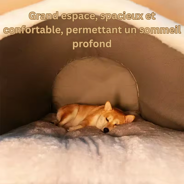 Lit nid douillet rond en peluche pour animaux, sensation de sécurité et chaleur enveloppante.