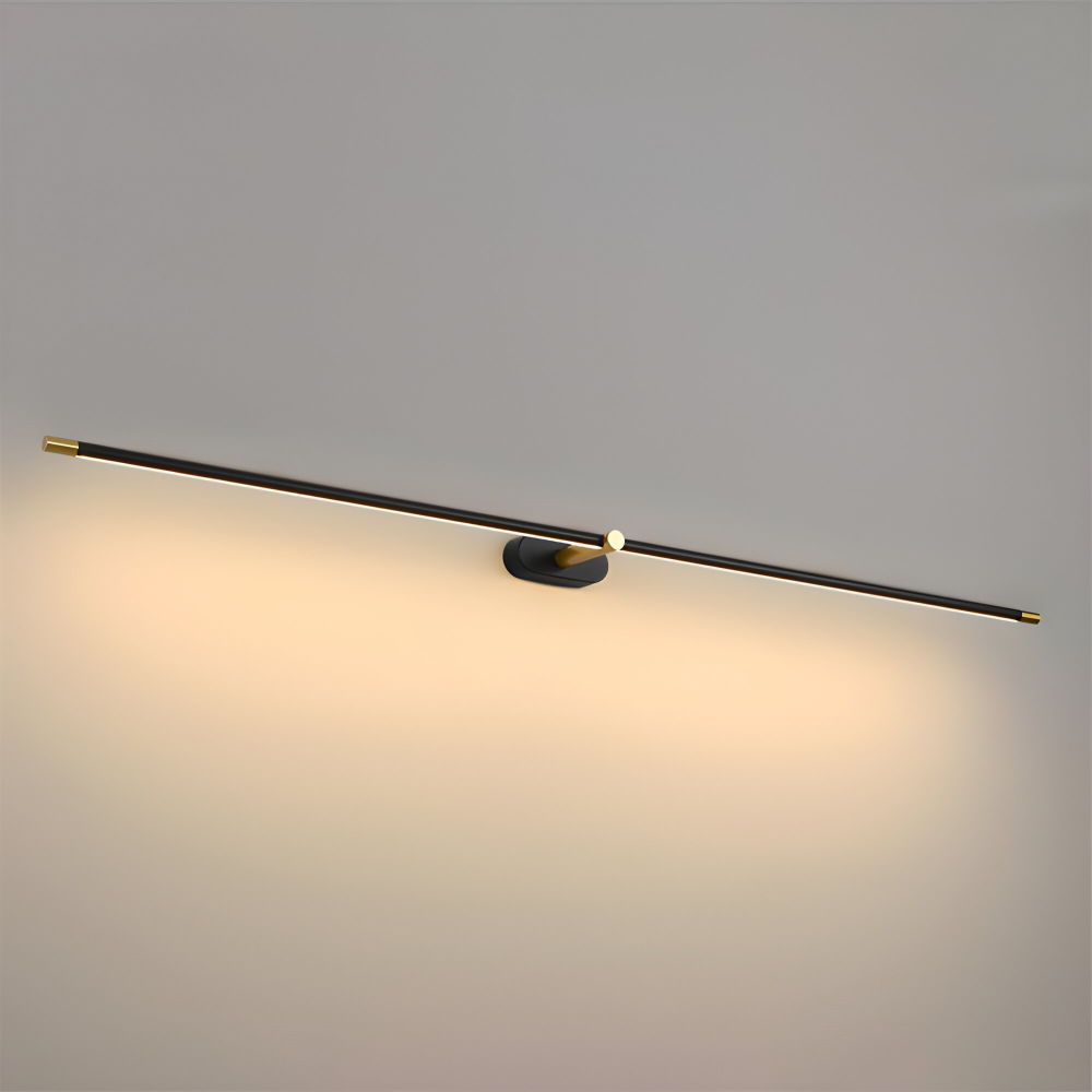 Éclairage mural LED contemporain, noir et doré, design linéaire pour salon élégant.