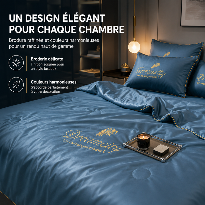 Profitez de l'été avec la couette rafraîchissante en soie glacée, douce au toucher et légère.