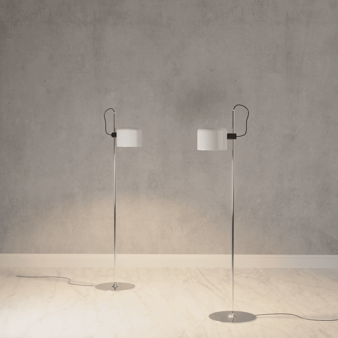 Éclairage flexible et design : lampe de sol blanche, réglable, pour un intérieur chic.