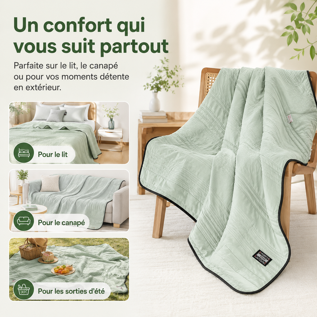 Élégante couverture d'été en coton et bambou, conçue pour maintenir la fraîcheur et le confort nocturne.
