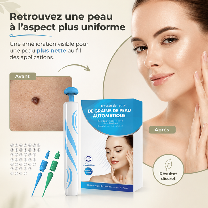 Dispositif cutané DermaLinx compact pour le traitement précis des verrues et grains de beauté.