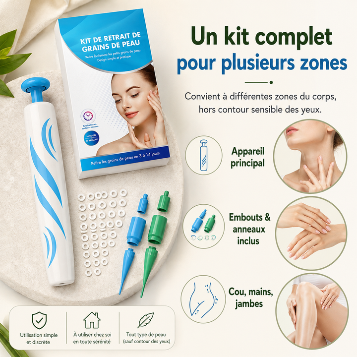 Application facile de l'outil DermaLinx pour une élimination sûre des verrues et grains de beauté.