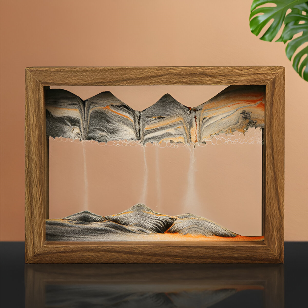 Objet relaxant et esthétique : tableau de sable mouvant pour bien-être visuel et zen.