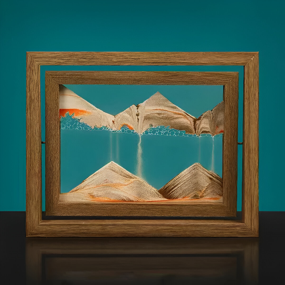 Spectacle de sable mouvant en 3D, tableau cinétique design moderne, effet relaxant garanti.