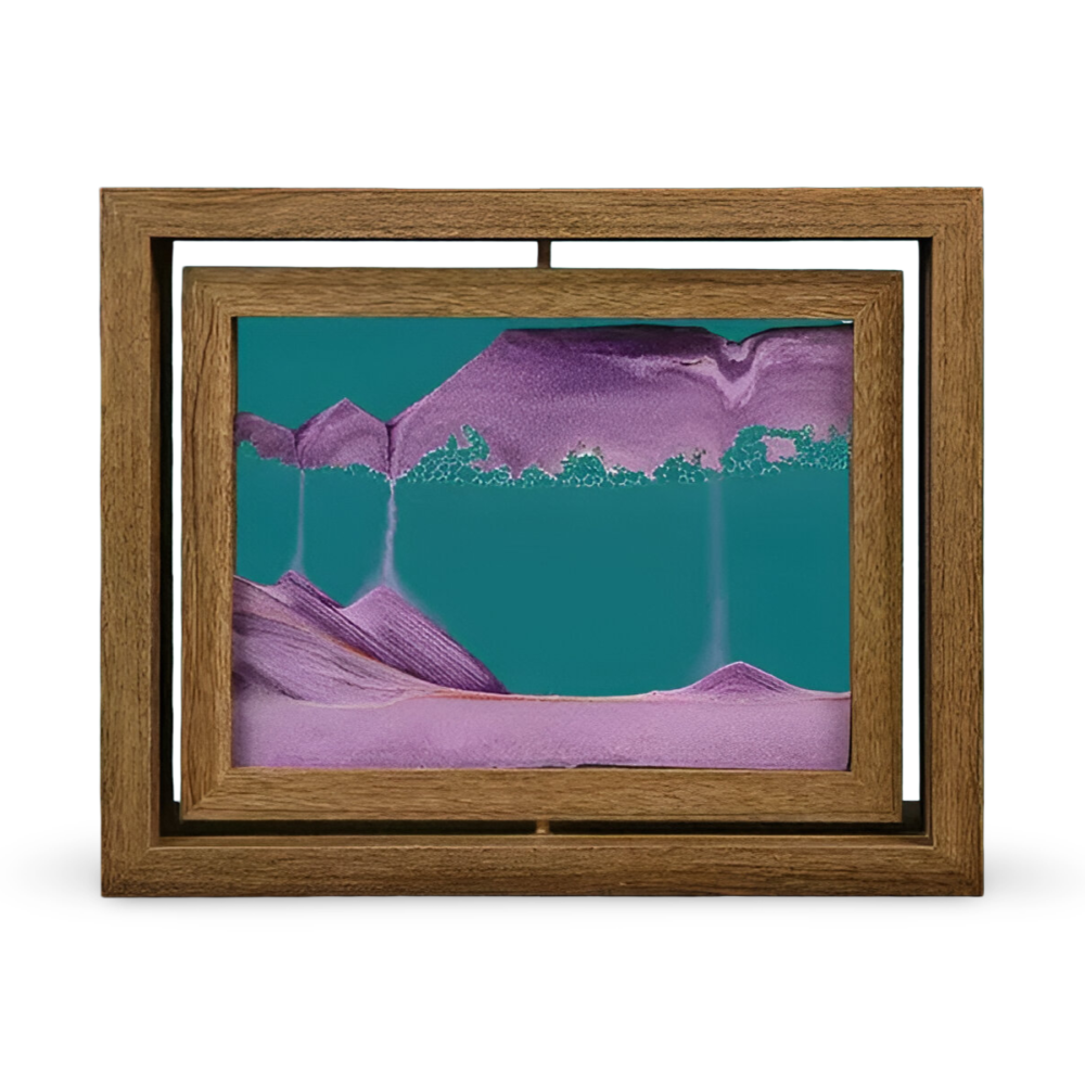 Décoration dynamique avec art de sable, tableau rotatif et relaxant, paysage unique.