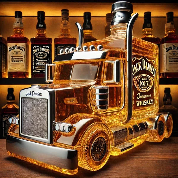 Carafe whisky camion semi, idée cadeau homme ou collectionneur. Verre soufflé unique pour bar.