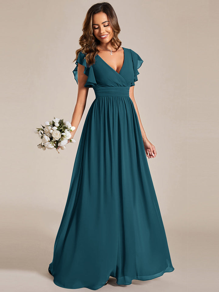 Robe de cérémonie femme, dos ouvert, col en V. Longue et fluide, parfaite pour le printemps et l'été éclatant.