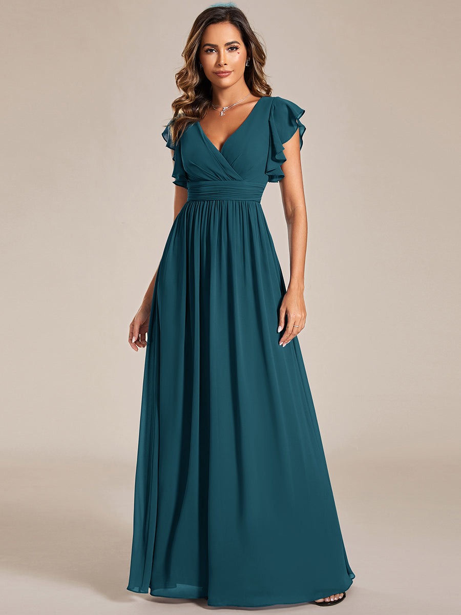 Robe élégante, dos ouvert, col en V, fluide. Idéale pour demoiselle d'honneur, soirée ou mariage princier.