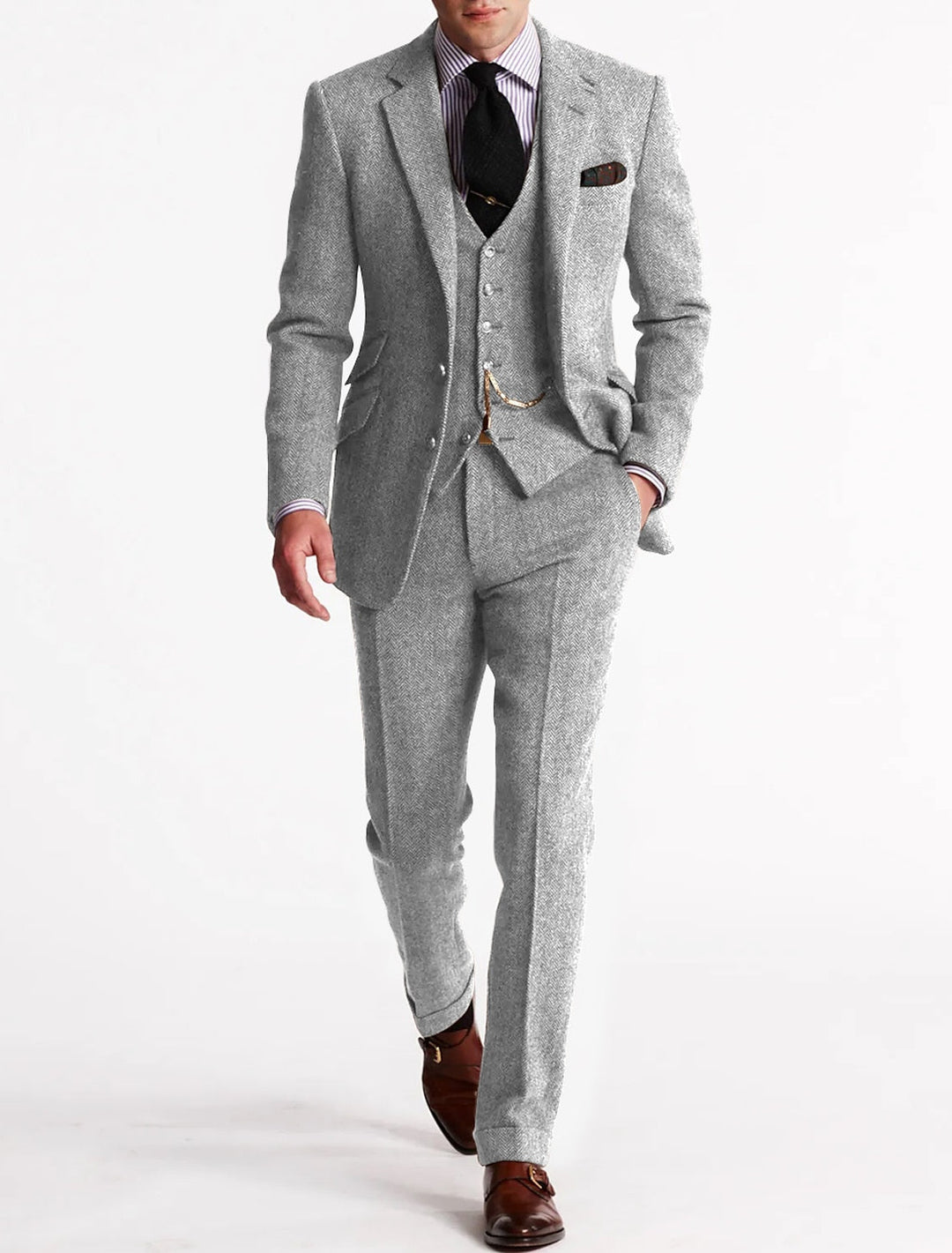 Costume 3 pièces homme: veste, gilet et pantalon. Idéal pour cérémonie, mariage ou événement formel.