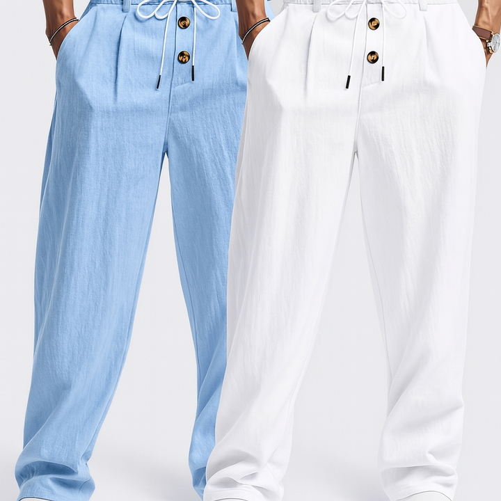 Pantalon homme en lin coupe relaxed, ultra confortable et léger, idéal pour la mode d'été décontractée.