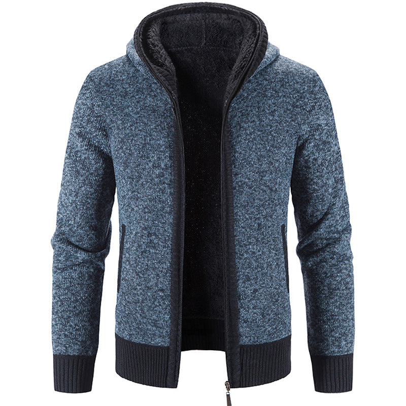 Cardigan homme zippé à capuche, style décontracté, idéal pour l'automne-hiver. Confortable et polyvalent.