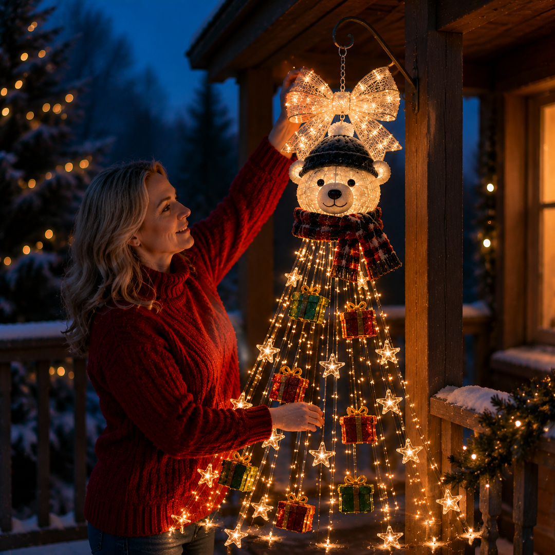 Lumière de Noël : ours polaire étoilé brillant. Décoration festive pour créer une ambiance chaleureuse en intérieur.
