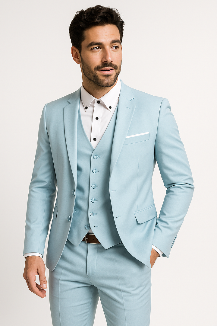 Costume 3 pièces homme complet, élégance masculine. Parfait pour un look de mariage, cérémonie ou tenue de bureau formelle.