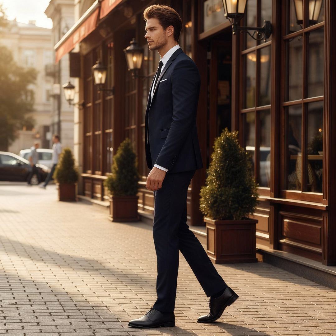 Ensemble costume gris homme, coupe confortable, parfait pour tenue de soirée, mariages et bureau.