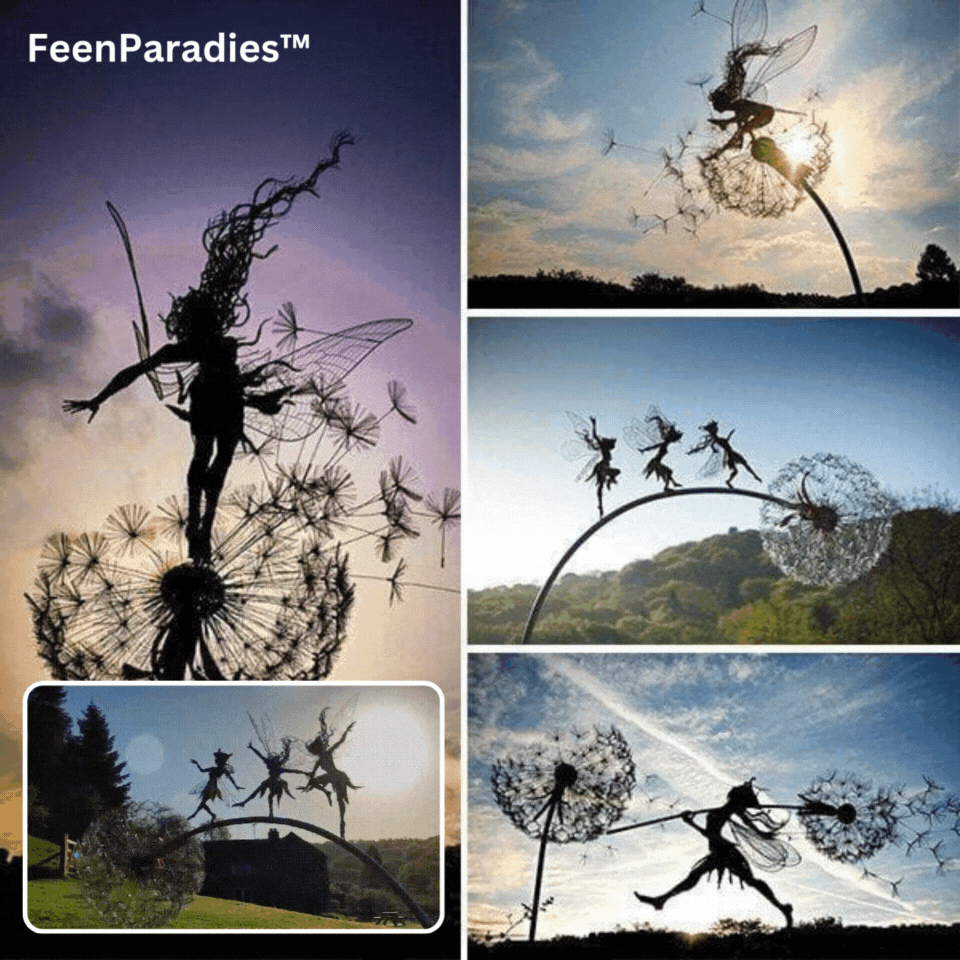 Sculpture fée de jardin, décoration extérieure fantaisie en métal/polyéthylène, résiste intempéries, touche magique.
