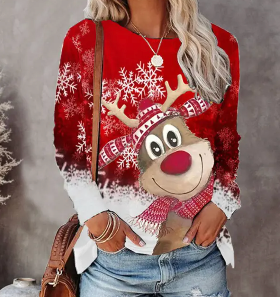 Pull de Noël festif pour femme, confortable et doux, idéal pour les fêtes de fin d'année et la mode hivernale.