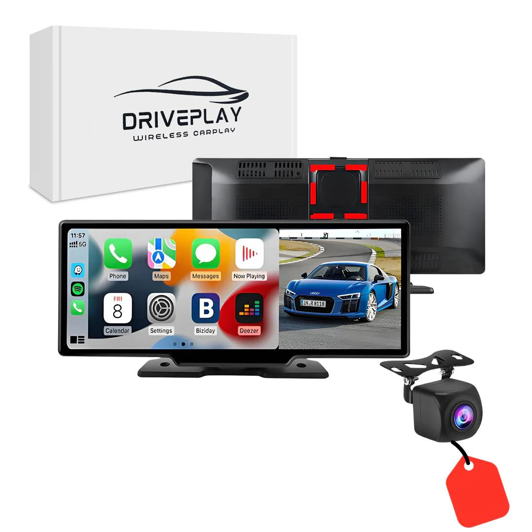 Écran DrivePlay intelligent avec Apple CarPlay et Android Auto pour multimédia et navigation voiture.