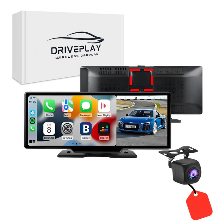 Écran DrivePlay intelligent avec Apple CarPlay et Android Auto pour multimédia et navigation voiture.
