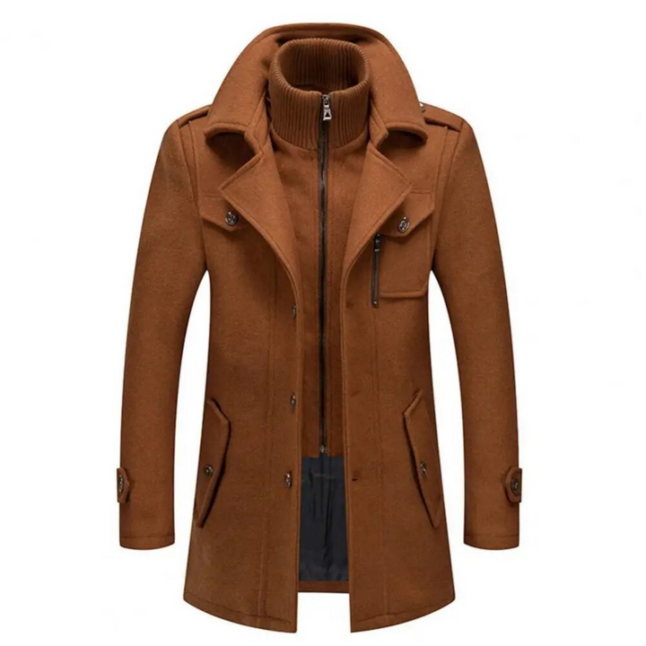 Veste hiver homme longue et chic avec boutons, zip, offrant une protection optimale contre le froid.
