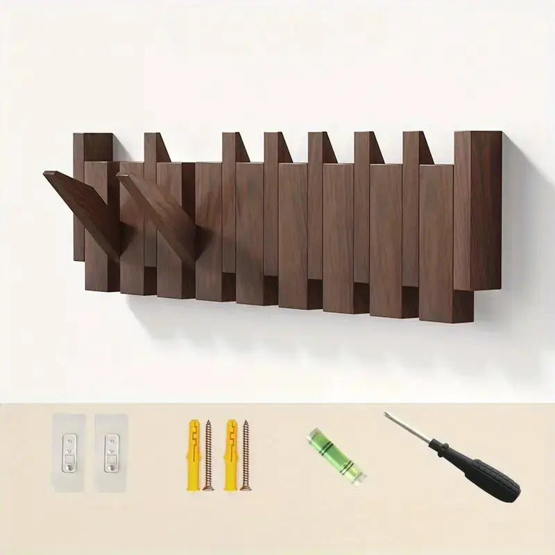 Crochets muraux pliables en bois dur pour une entrée organisée. Design élégant et fonctionnel pour la maison.
