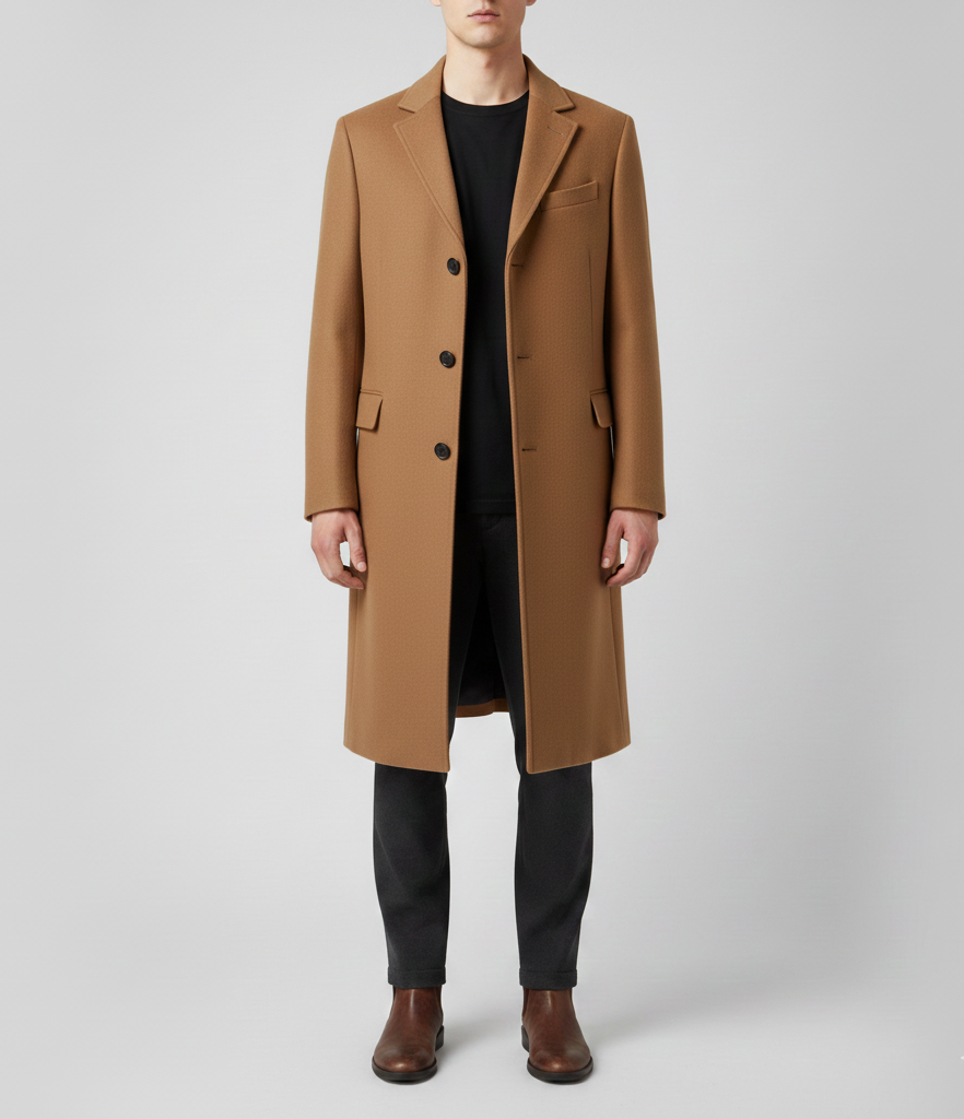 Manteau homme raffiné, coupe slim fit. Parfait pour l'hiver, disponible en bleu marine, gris, noir, marron.