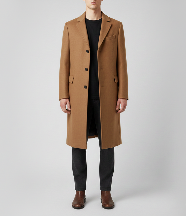 Manteau homme raffiné, coupe slim fit. Parfait pour l'hiver, disponible en bleu marine, gris, noir, marron.