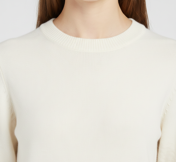 Top pull élégant col rond, idéal pour les tenues de femme en automne-hiver.