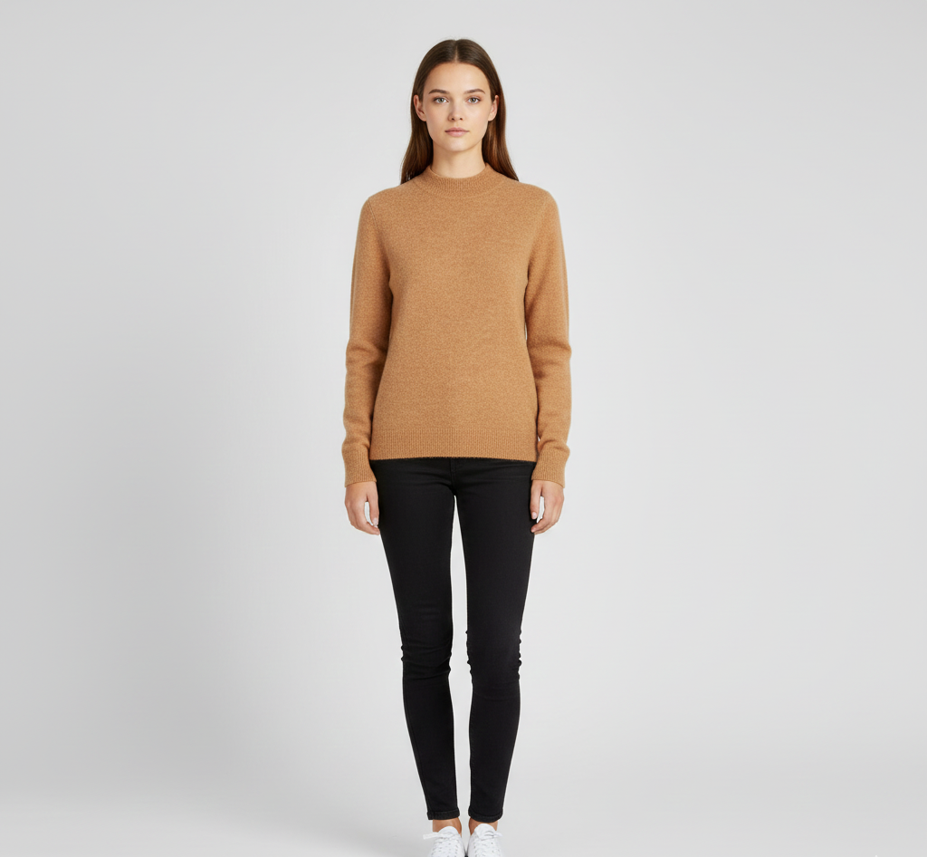 Top pull femme confortable, élégant avec col rond, parfait pour toute occasion hivernale.
